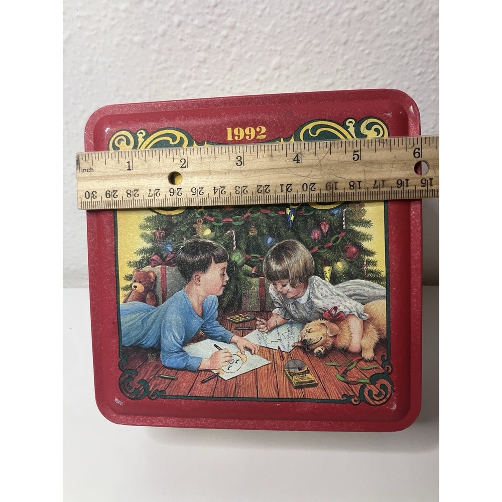 Crayola 1992 Limited Edition Holiday Square Tin Box Christmas Decor Red Gold - Picture 2 of 10